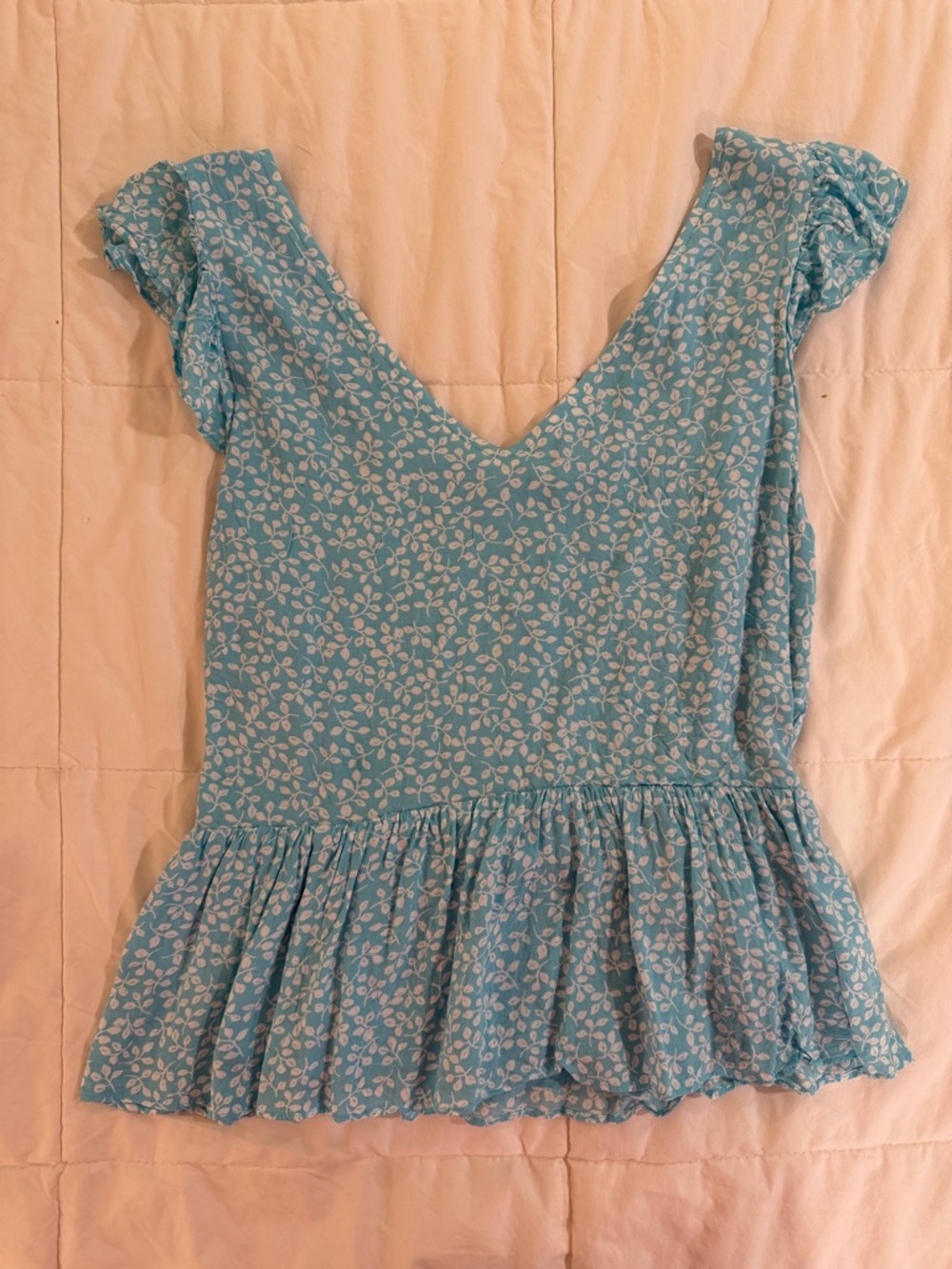 Draper James Aqua Floral V-Neck Peplum Top